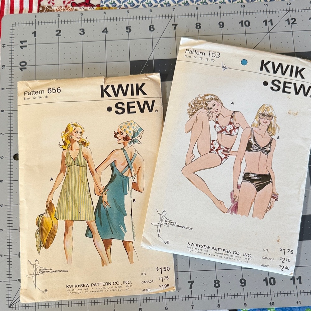 2 Vintage Kwik Sew Patterns – 1970s Halter Sundress & 2-Piece Swimsuit